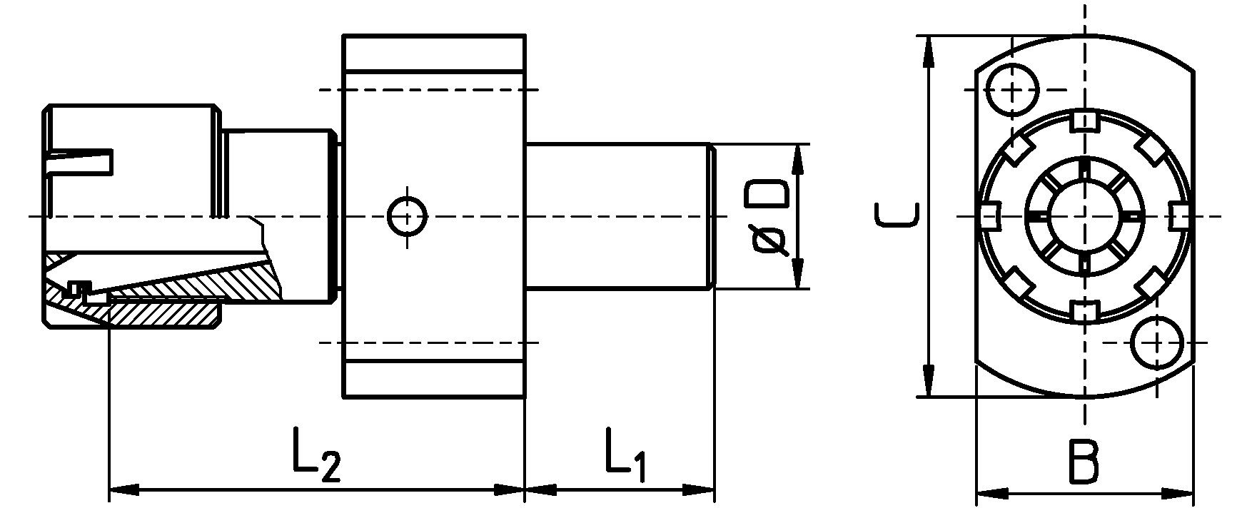 Gewindeschneidfutter ER16 für STAR;Schaft D=22,0 L1=25,0 L2=29,5 B=28,0;inklusive Mutter ER16M