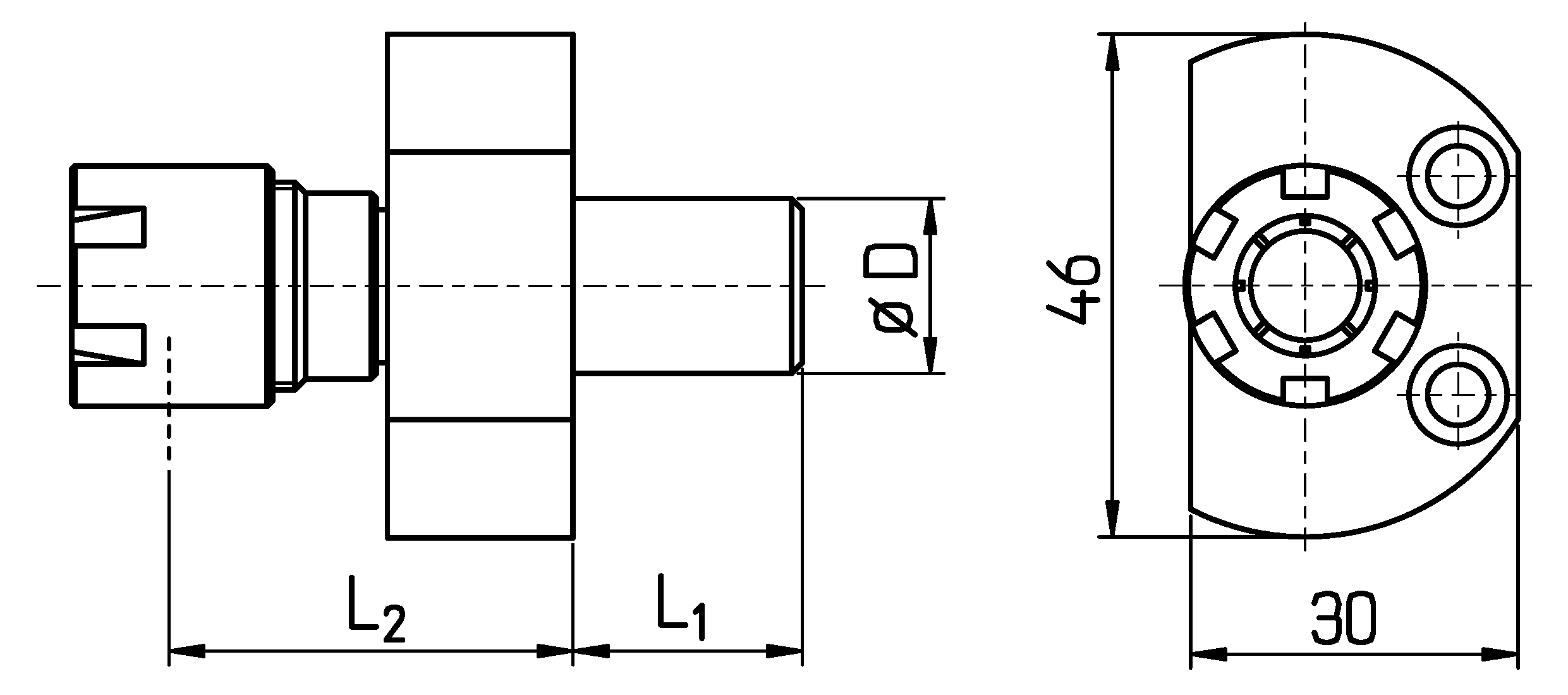 Gewindeschneidfutter für Rückseite ER11 Schaft D=16 L1=21 mit Mutter ER11M für Maschine STAR RNC16 alte Artikel Nr. EG1116RNC
