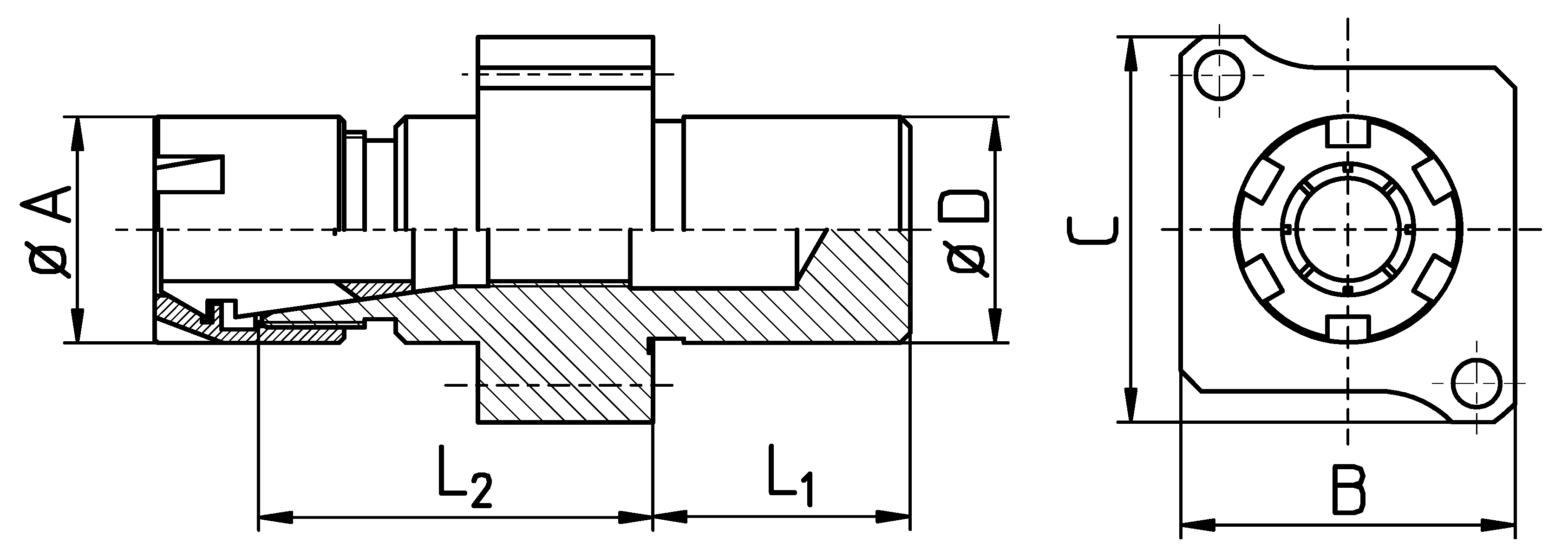 ER-Zangenspannfutter für STAR Rückseite ER16 Schaft D=22,0 Schaftlänge=25,0 inklusive Mutter ER16M für STAR Maschinen SW12-R II/SW-20/SR-20RIV/SR-38 Ausführung "OS" inklusive 2 Innensechskantschrauben