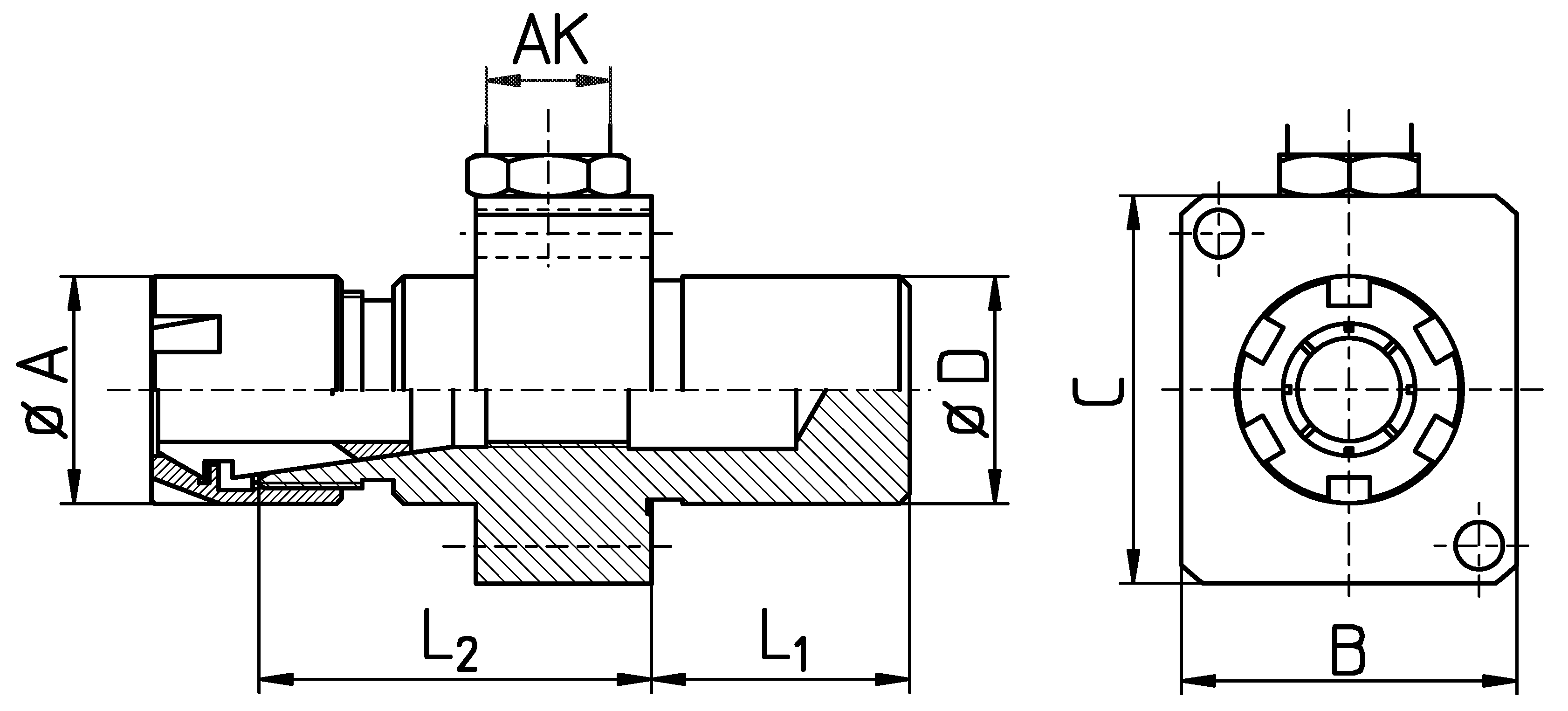 ER-Zangenspannfutter ER16 Schaft D=22,0 Schaftlänge=25,0 inklusive Mutter ERC16M mit seitlichem Kühlmittelanschluss G1/8" für diverse STAR-Maschinen