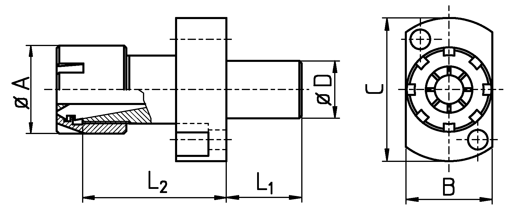 ER-Zangenspannfutter für STAR Rückseite ER11 Schaft D=16,0 Schaftlänge=20,0 L2=17 inklusive Mutter ER11M für STAR-Maschine SR-16R