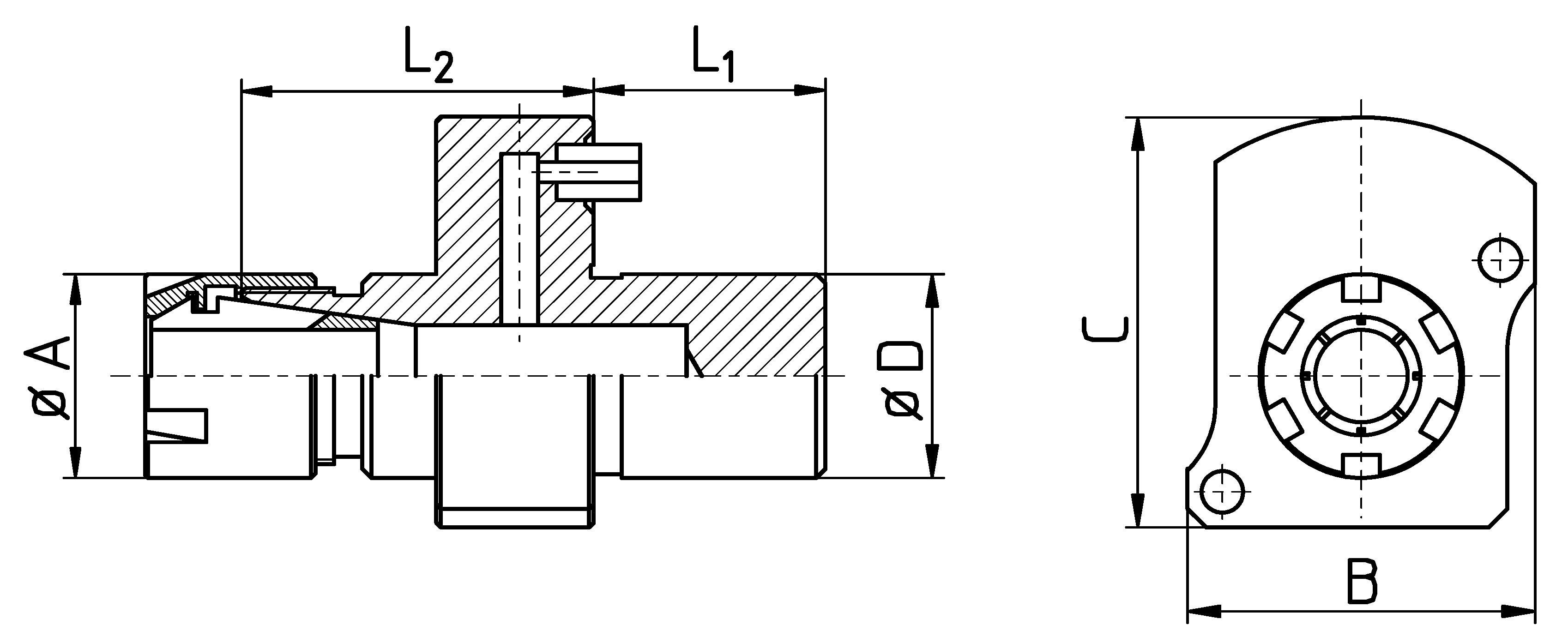 ER-Zangenspannfutter für STAR Rückseite ER16 Schaft D=22,0 Schaftlänge=25,0 inklusive Mutter ERC16M mit innereMKühlmittelanschluss durch Rückseitenblock für STAR SR-38R Type A/B Star Art.-Nr. 101-18
